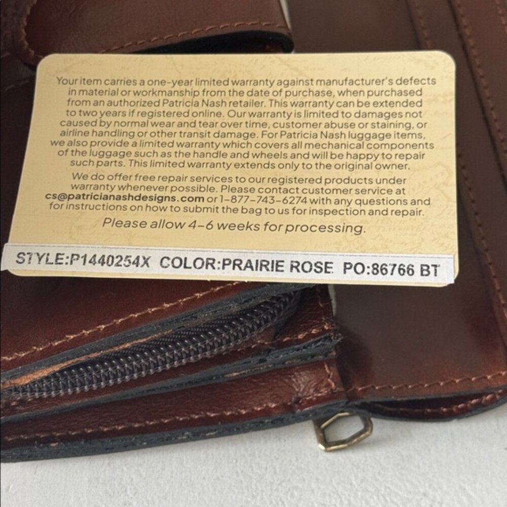 PATRICIA NASH Cametti floral leather RFID trifold wallet Prairie Rose Tan Red - Picture 12 of 14